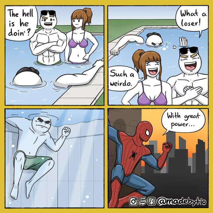 You know, I'm a kind of Spider-Man myself. - Spiderman, Comics, Swimming pool, Madebytio