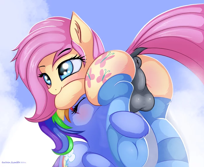 Flatty and Dashi engage in hugs - NSFW, My little pony, Rainbow dash, Fluttershy, PonyArt, Futanari, Twiren, MLP Explicit