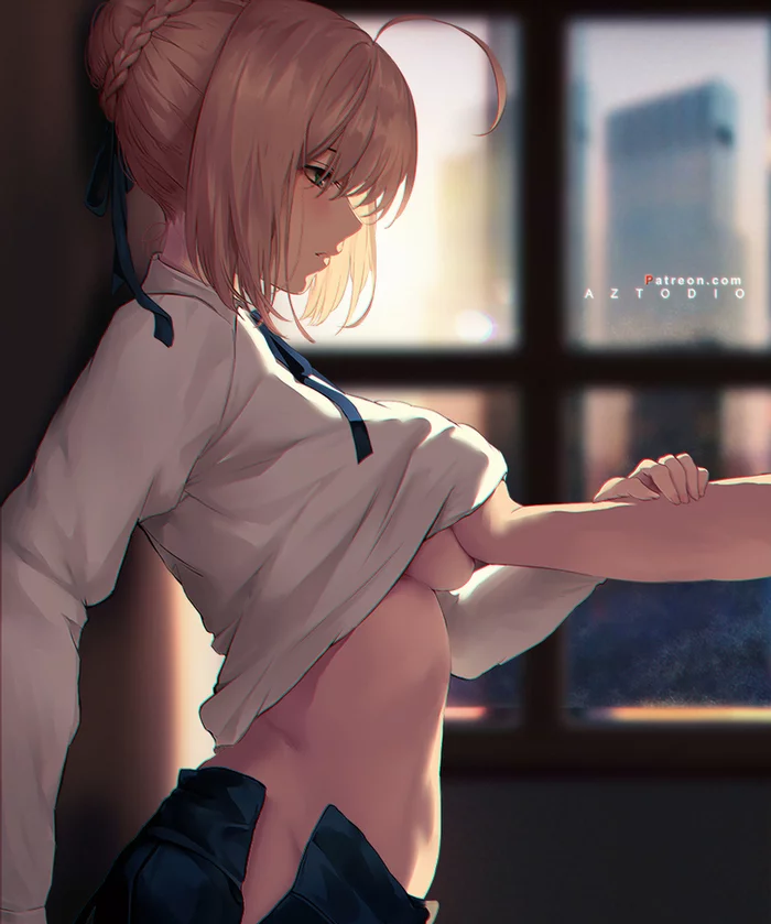 Saber - NSFW, Anime, Anime art, Art, Hand-drawn erotica, Games, Fate, Fate-stay night, Artoria pendragon, Aztodio