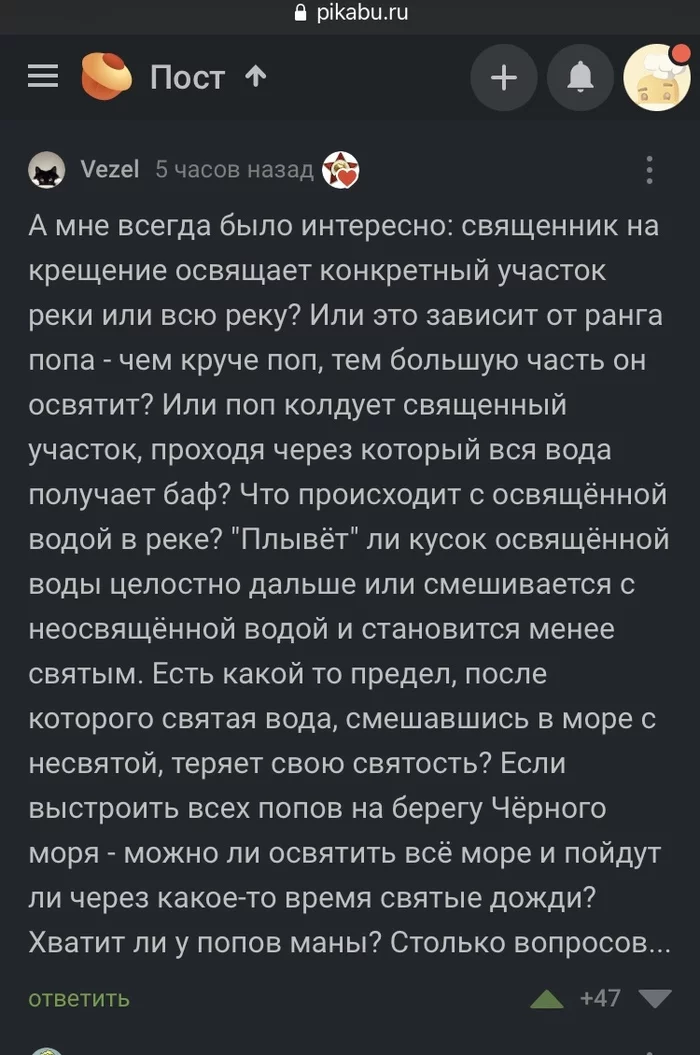 Сверхсвятая вода - Скриншот, Комментарии на Пикабу, ВКонтакте, Святая вода, Юмор, Наука и религия, Длиннопост