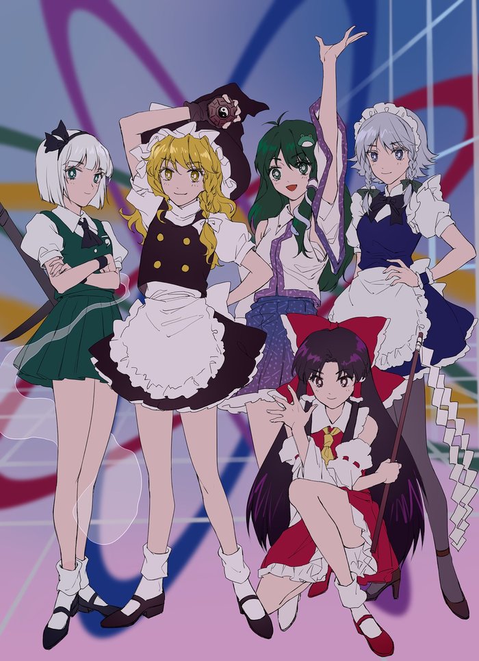 Sailor Moon Touhou, Sailor Moon, , , Anime Art, , Hakurei Reimu, Kirisame Marisa, Izayoi Sakuya, Konpaku Youmu, Kochiya Sanae, 
