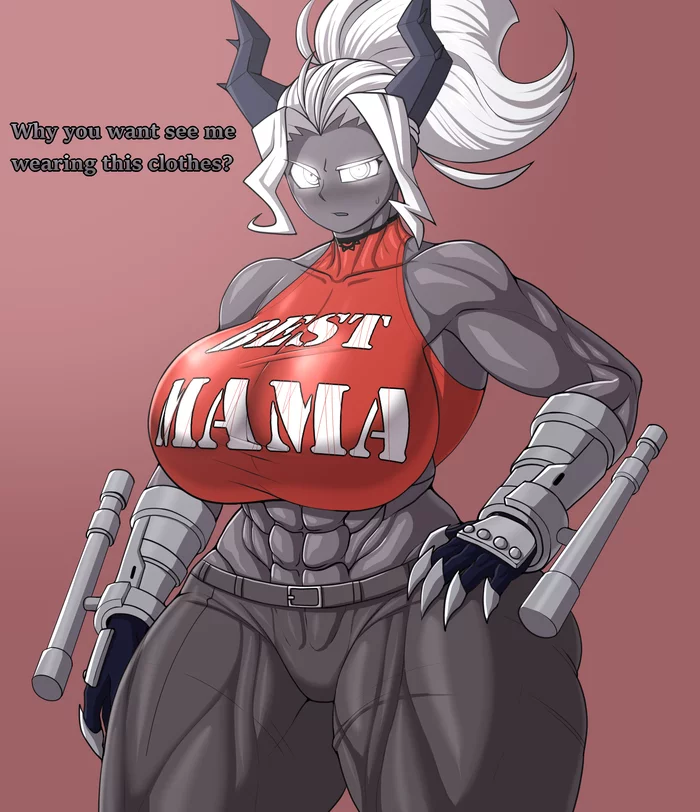 Why do you want to see me in these clothes? - Da ra ra ra, Muscleart, Strong girl, Helltaker, Judgment, Monster girl, Demon, Demoness, Art, Girls, Boobs