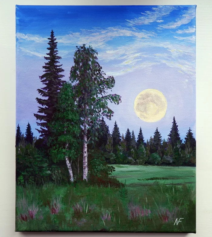 In the Moonlight - My, Painting, Acrylic, Painting, Art, Drawing, Artist, Painting, Canvas, Landscape, moon