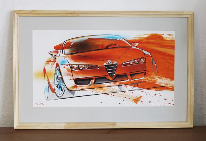 Picture of Alfa Romeo car - My, Illustrations, Graphics, Auto, Motorists, Inktober, Style, Alfa romeo, Sports car, Painting