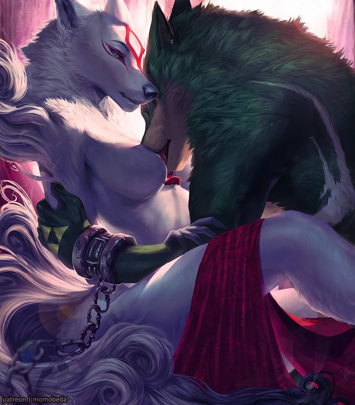 Worship - NSFW, Furry, Anthro, Art, Furotica, Furry wolf, Momobeda, Okami, Amaterasu