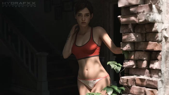 Ellie (add-on) - NSFW, Art, 3D, The last of us, The last of us 2, Naughty Dog, Ellie, Girls, Erotic, Hand-drawn erotica, Game art, Underwear, Boobs, Topless, Cameltoe, Bottom view, Strip, Freckles, Girl with tattoo, Crotch, Hydrafxx, Longpost