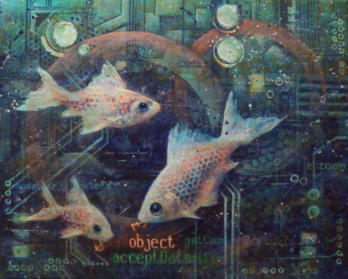 Letter-eaters - My, Art, Painting, Acrylic, A fish, Electronics, Painting, Painting