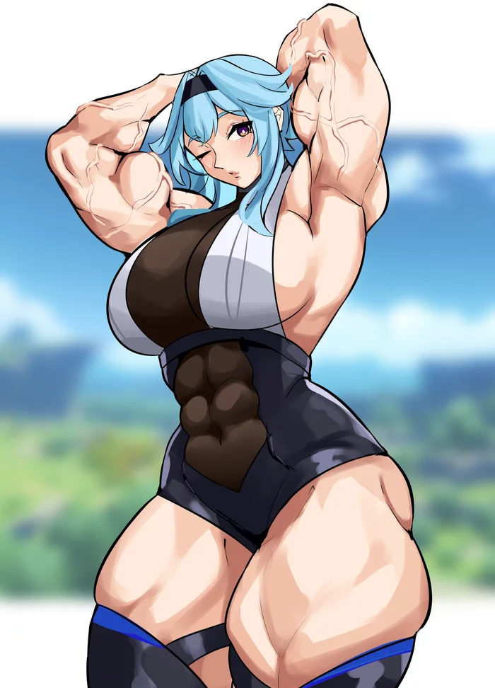 Eula - Musctonk, Muscleart, Strong girl, Sleep-Sleep, Eula (Genshin Impact), Genshin impact, Anime, Anime art, Body-building, Bodybuilders