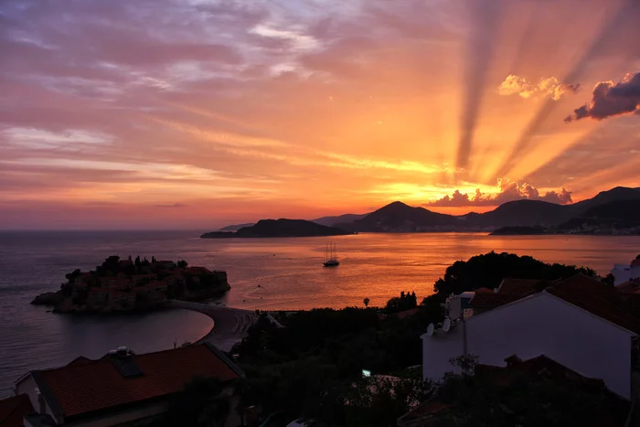 I really want summer - My, Nature, The photo, Montenegro, Sveti Stefan, Sea, Adriatic Sea, Sunset, Longpost