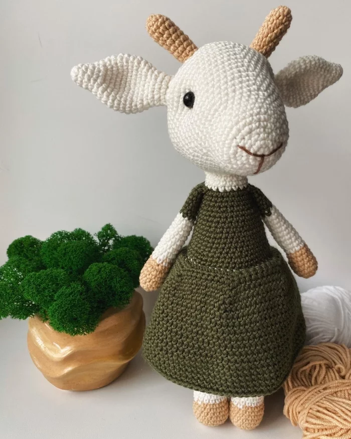 Knitted goat - My, Amigurumi, Knitting, Crochet, Knitted toys, Handmade, Needlework, Soft toy, Creation, Hobby, Needlework without process, With your own hands, Longpost, Goat