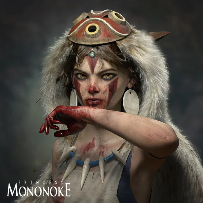 Princess Mononoke by Massimiliano Bianchini - Хаяо Миядзаки, Принцесса Мононоке, Аниме, Anime Art, Девушки, 3D, Substance painter, Adobe After Effects, Photoshop, Autodesk Maya, Zbrush, Видео, Длиннопост