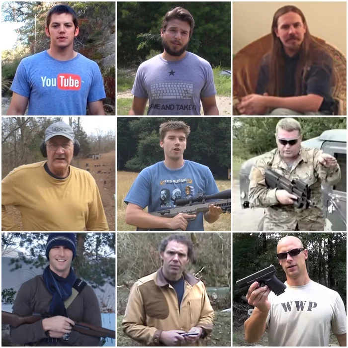 Gun YouTube before - Weapon, Youtuber, Youtube, Collage, Destructive ranch, Brandon Herrera, Fpsrussia, Forgotten Weapons, Vickers Tactical, Hickok45