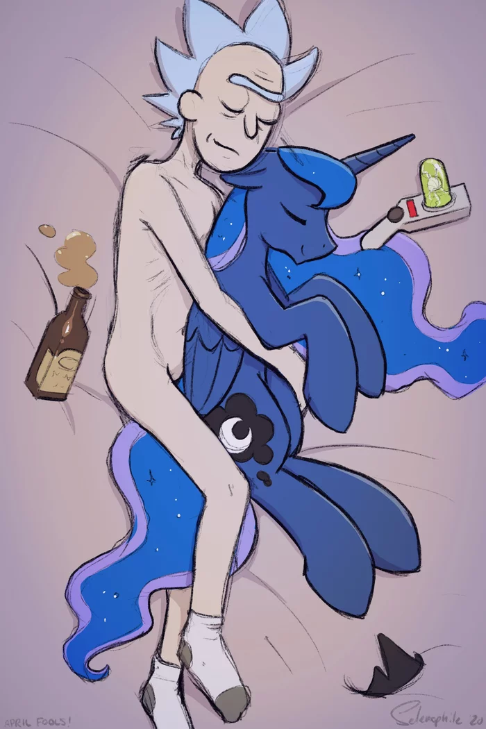 Good night - NSFW, My little pony, Princess luna, Rick and Morty, Rick, MLP Edge, Selenophile