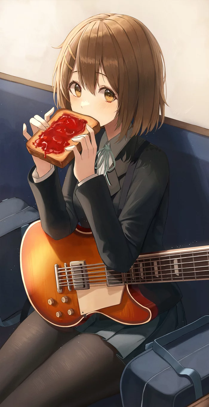 Перекус - Аниме, Anime Art, k-On, Yui Hirasawa, Девушки, Гитара