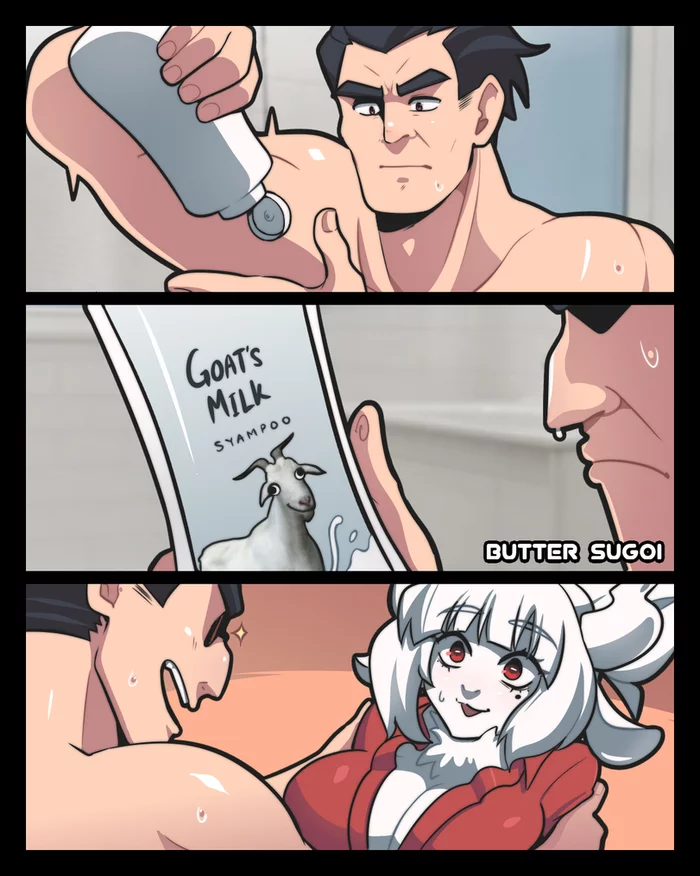 Shampoo with goat's milk - Comics, Buttersugoi, Helltaker, Lucifer, Furry