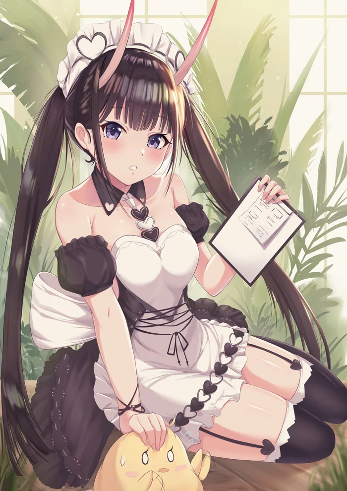 Maid Noshiro - Аниме, Anime Art, Azur Lane, Noshiro, Manjuu, Горничная, Мобильные игры, Чулки