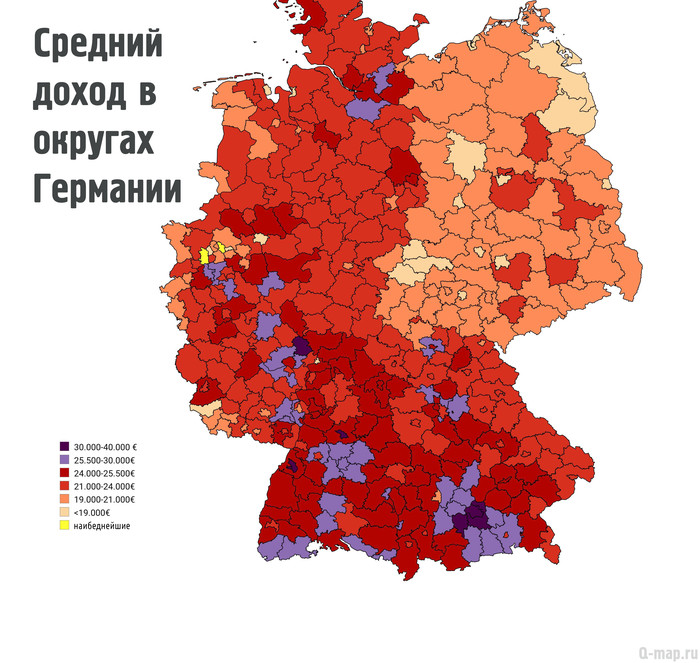 Средний доход в округах Германии