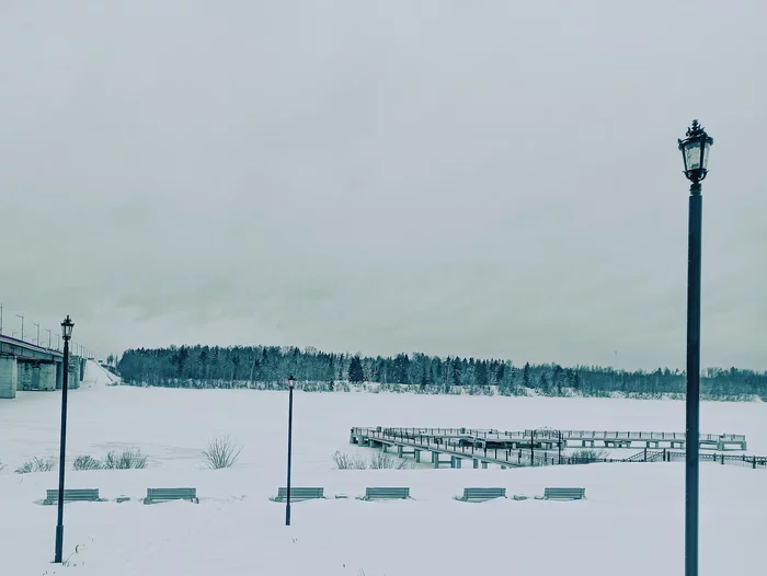 Three lanterns at the end of January - My, The photo, January, Neva, Bridge, Winter