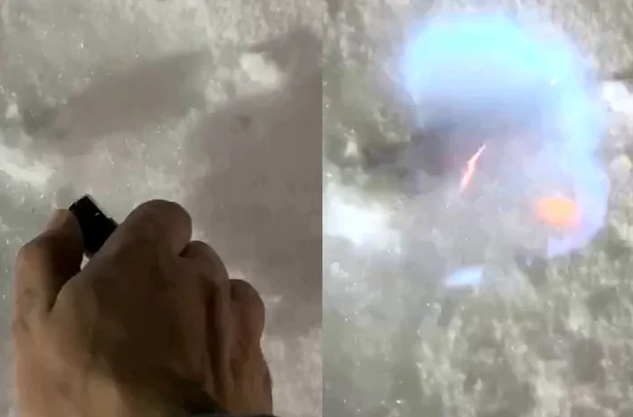 Burns with blue flames: Residents of the Krasnodar Territory were surprised by the fallen snow - Fire, Snow, Snowfall, Krasnodar, Timashevsk, Краснодарский Край, Ecologists, Video, Longpost