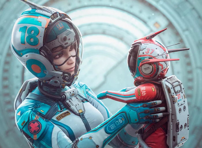 Alice and Baton - Girls, Michael Black, Art, 3D, Alisa Selezneva, Futurism, Longpost