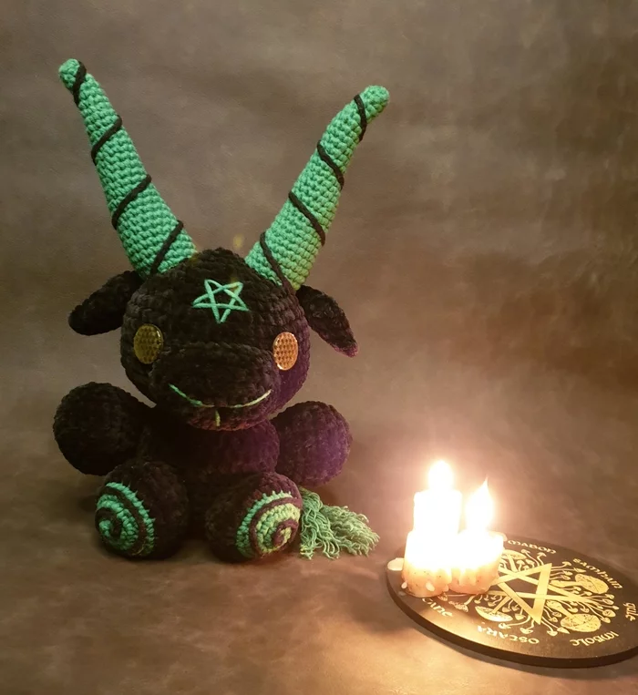 Baphomet Malachite - My, Needlework without process, Handmade, Crochet, Amigurumi, Baphomet, Plush Toys