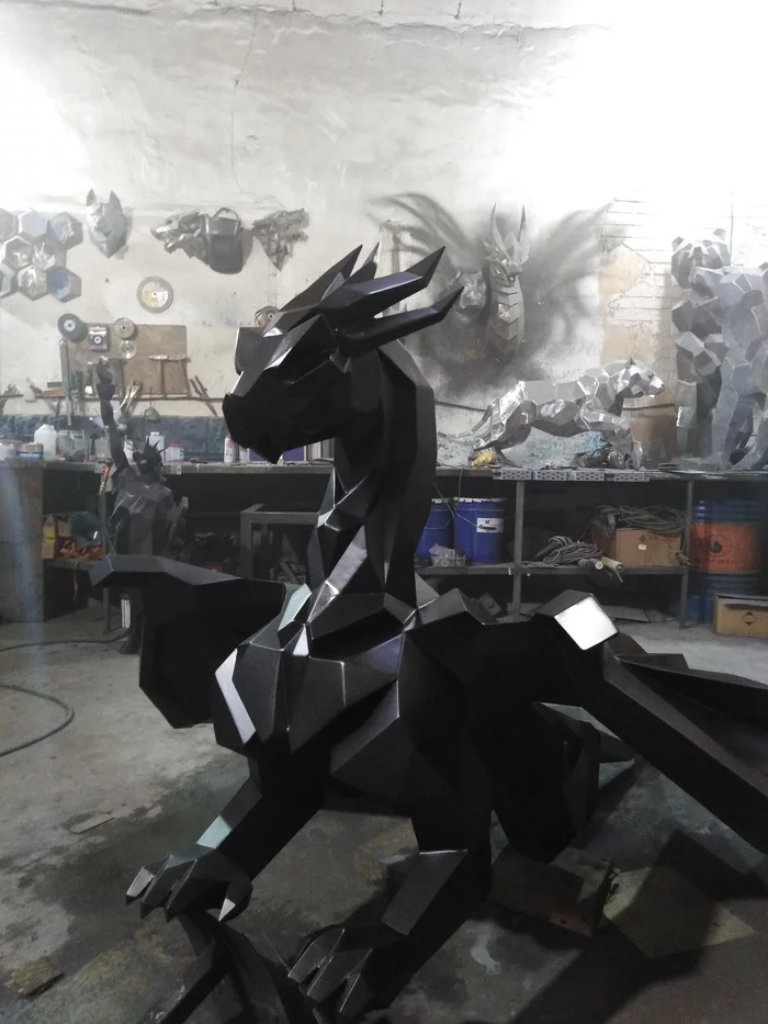 Gorgeous black dragon - The Dragon, Art, Handmade, Low poly, Welding, Painting, Video, Needlework with process, Longpost