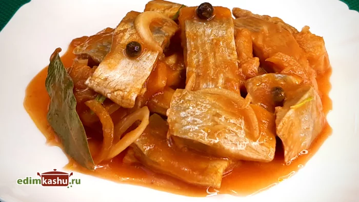 Herring in tomato sauce - My, Video recipe, Recipe, Preparation, Cooking, Snack, Herring, Video, Longpost