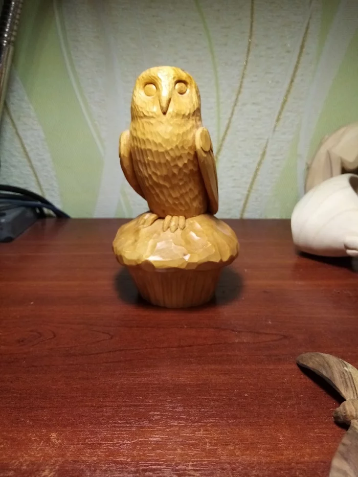 Owl - Hobby, Sculpture, Wood carving, Needlework without process, Handmade, Owl, Cake, Souvenirs, Wood sculpture, Longpost