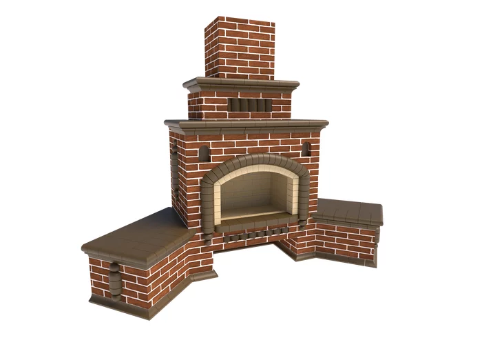 Visualization of the corner fireplace - My, Needlework with process, Fireplace, Render, Bricks, SketchUp (program), Pechnik, Design, With your own hands