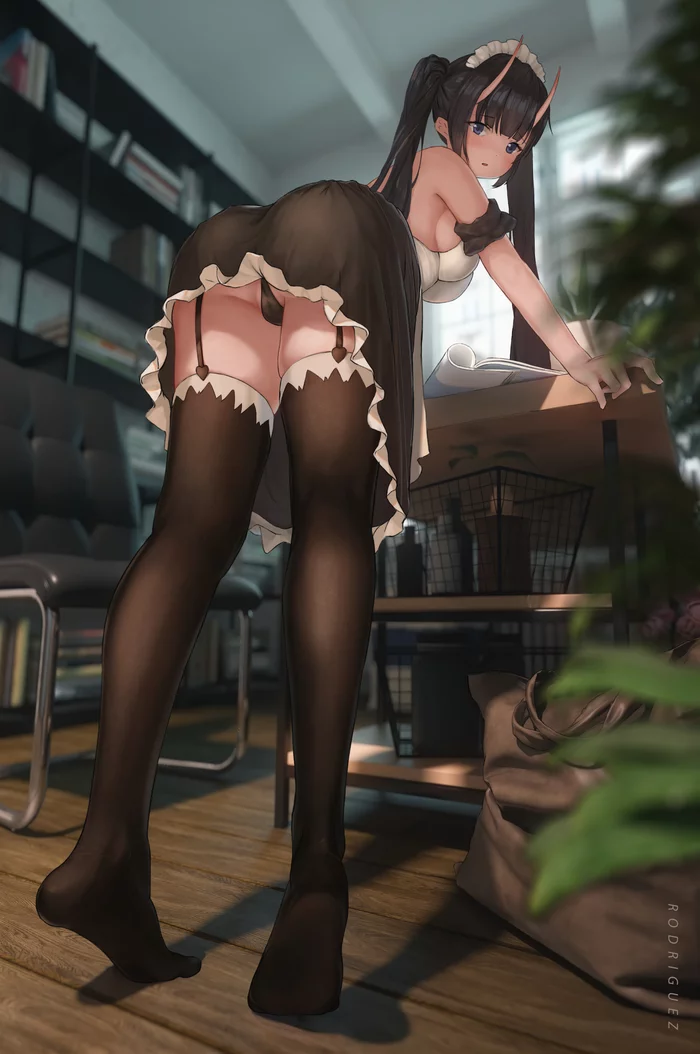 Hot maid Noshiro - NSFW, Anime, Anime art, Azur lane, Noshiro, Housemaid, Booty, Pantsu, Hand-drawn erotica, Erotic, Stockings