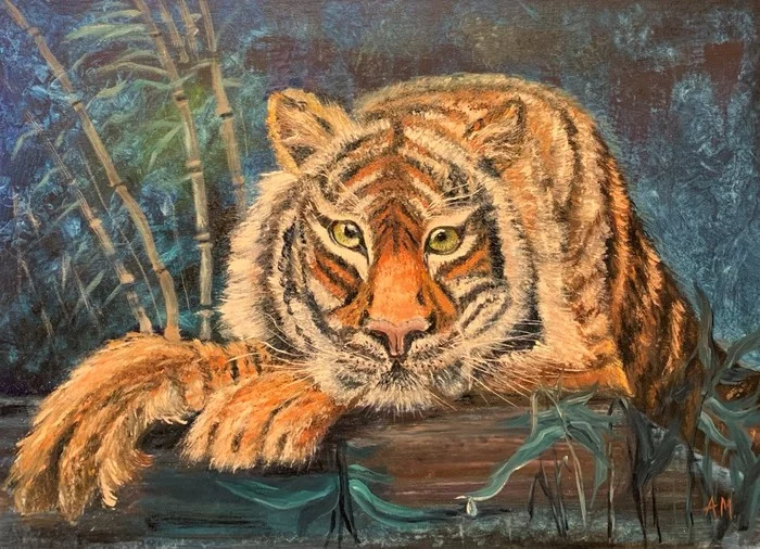 Year of the Black (Blue) Water Tiger - My, Creation, Drawing, Painting, Tiger, New Year