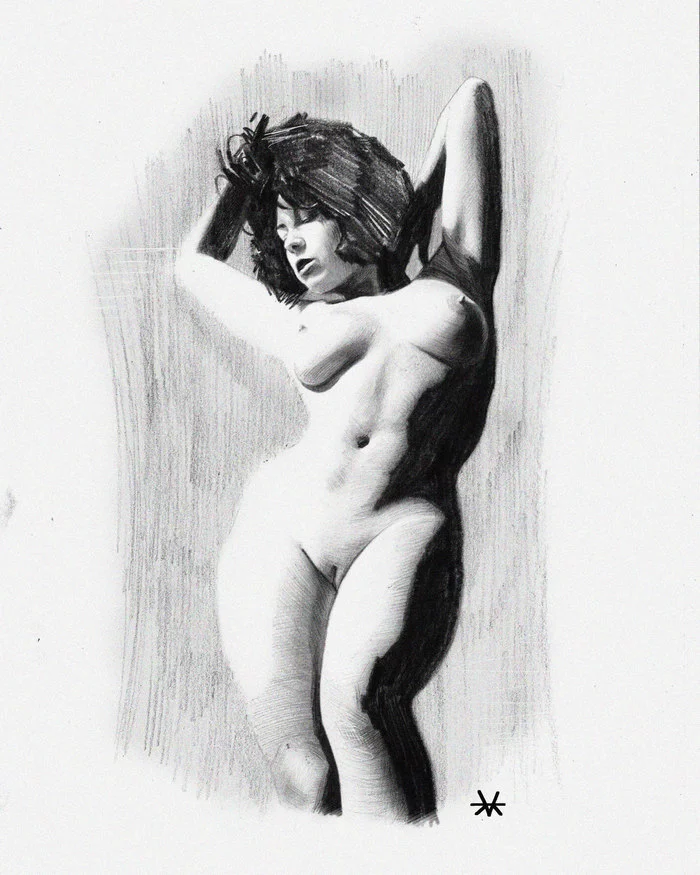 Portrait of June Palmer (June Power) - NSFW, My, Erotic, Art, Drawing, Pencil drawing, Longpost