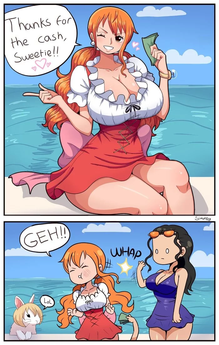 Thanks for the day, sweet! - Anime art, Anime, Art, One piece, Nami, Niko Robin, Carrot (One Piece)