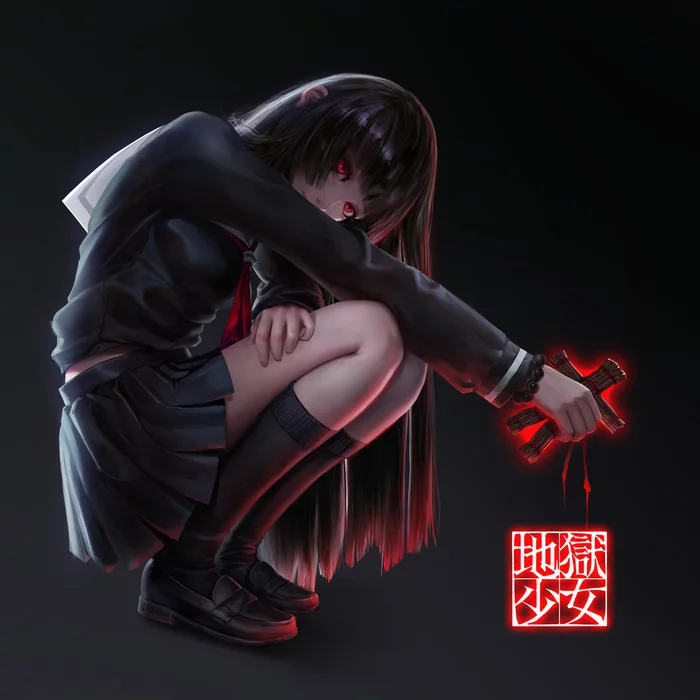 Адская девочка - Арт, Иллюстрации, Реализм, Аниме, Anime Art, Jigoku Shoujo, Enma Ai