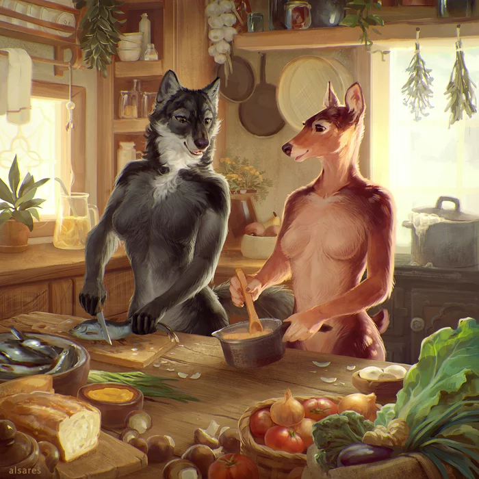 cooking - Furry, Furry art, Furry wolf, Furry deer, Furry edge, Alsares