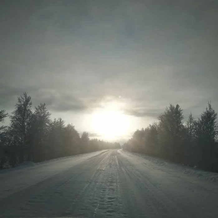 200km no village - My, Auto, beauty, Road, Winter, The sun