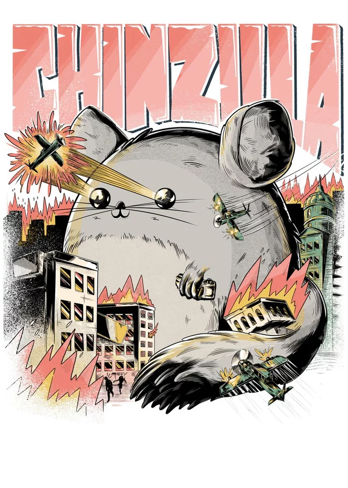 Chinzilla for every taste - Godzilla, Chinchilla, Milota, Art, Longpost