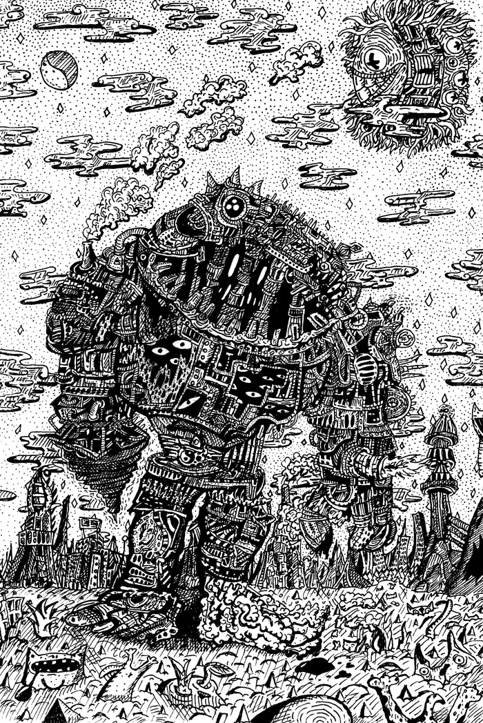 Robot - My, Art, Doodle, Drawing, Illustrations, Monster, Robot, Graphics, Pen drawing, Painting