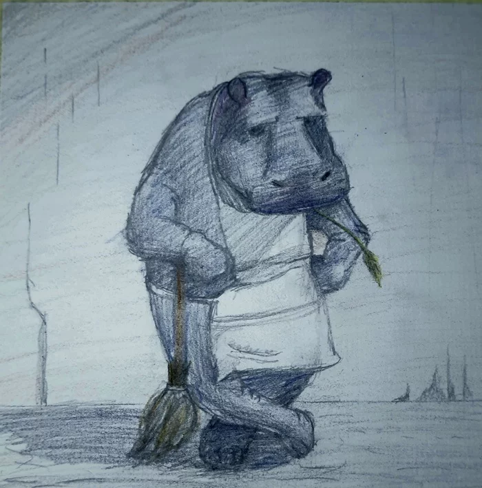 As any teacher would say, a hippopotamus didn't learn well. - My, Painting, Drawing, Creation, Art, hippopotamus, Pencil drawing