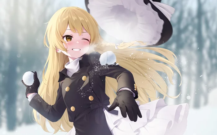 Mari-chan - Touhou, Kirisame marisa, Anime art, Anime, Games, Winter, Snowballs