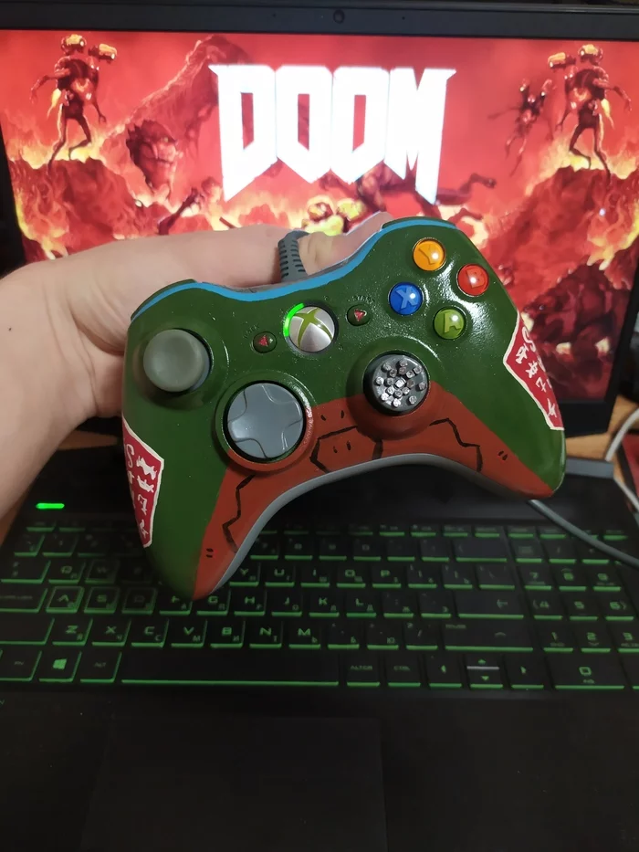 Custom gamepad in the style of DOOM - My, With your own hands, Needlework, Customization, Xbox 360, Doom, Gamepad, Painting, Computer games, Longpost