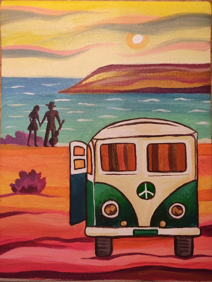 All you need is love! - My, Acrylic, Hippie, Hippimobile, Painting