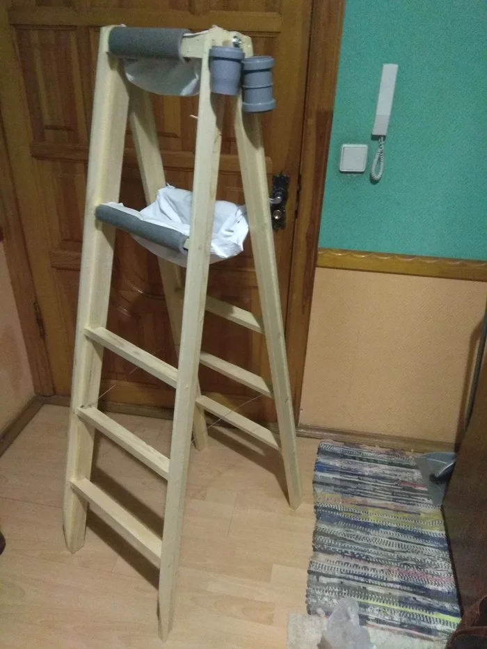 Stairs-stilts - My, Stretch ceiling, Wood products, Homemade, Ryazan, Longpost, Stairs, Ladder, Needlework with process