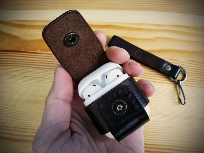Leather case for apple air pod headphones - My, Leather products, Longpost, Needlework without process, Video, Handmade, Natural leather, Accessories