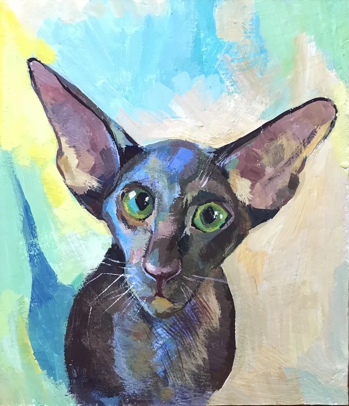 Euphrosyne (Freya) - My, Painting, Tempera, Modern Art, Painting, Luboff00, Oriental cats, Longpost, cat, Animalistics, Animals, Portrait