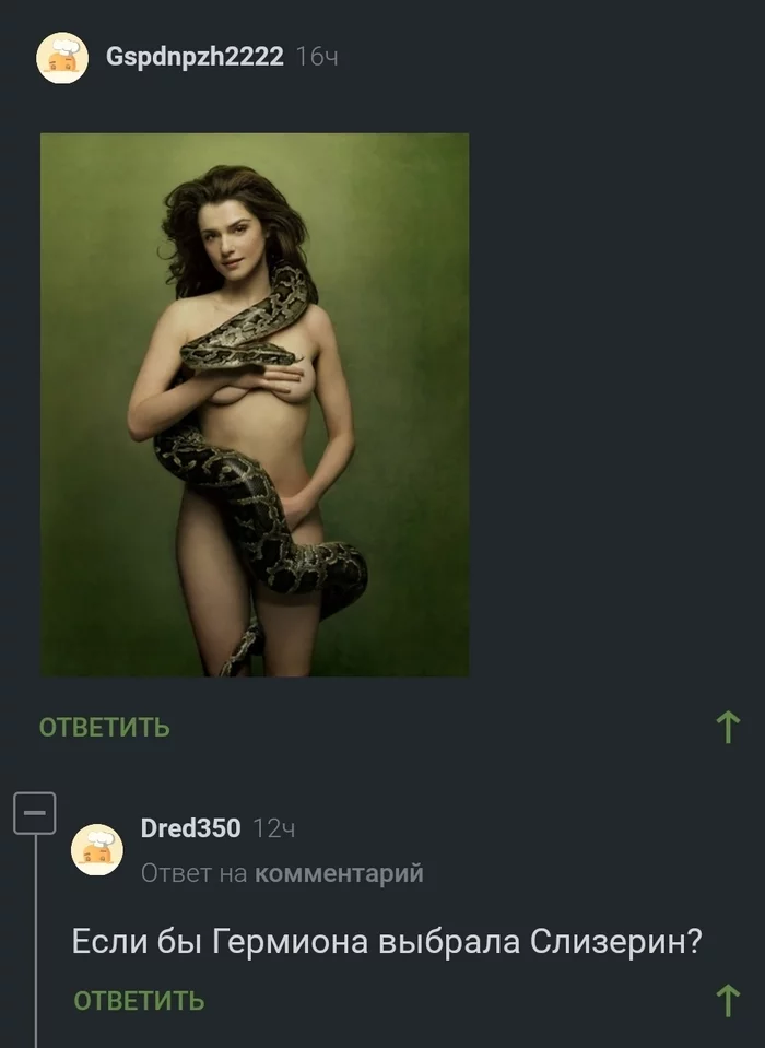 If Hermione got into Slytherin - NSFW, Comments on Peekaboo, Rachel Weisz, Hermione, Harry Potter, Actors and actresses, Humor, The photo, Longpost