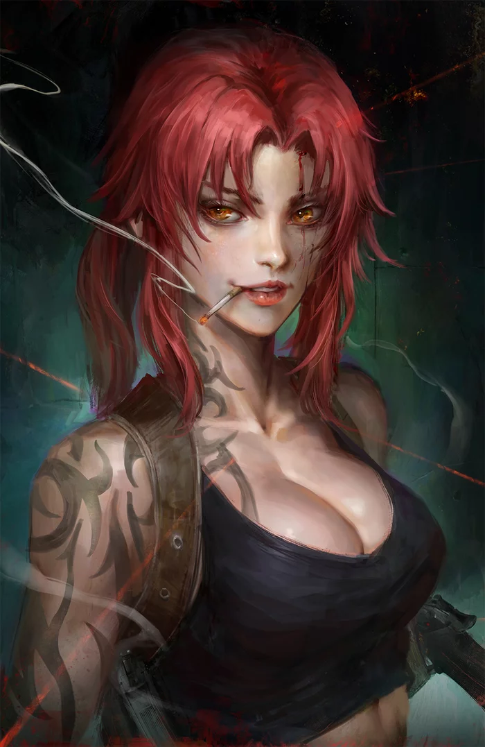 Revy - Рисунок, Аниме, Black Lagoon, Revy, Девушки, Курение, Thedurrrrian, Арт