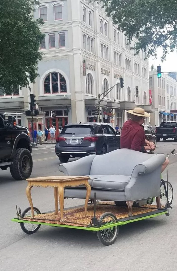 For those who want to ride with comfort - A bike, Sofa, Table, Transport