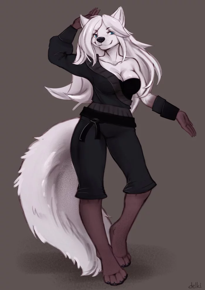 White fox - Furry, Anthro, Art, Furry edge, Furry fox, Delki