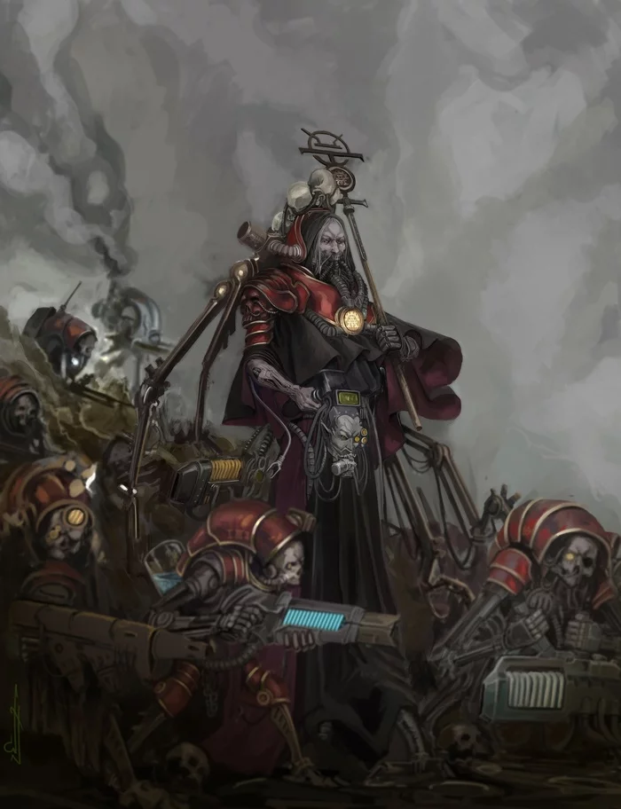 Tech-priest with Minions by Nictanova - Nictanova, Warhammer 40k, Wh Art, Techpriest, Adeptus Mechanicus